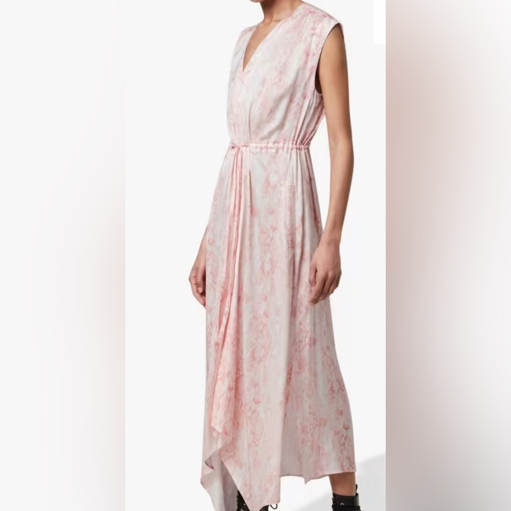 All Saints Tate Masala Snake Dress Sz 4 Soft Pink Asymmetric Hem Midi Style